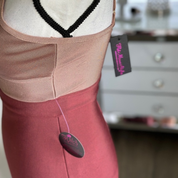 Bandage Dress - Tan & Wine-Red - Picture 4 of 4